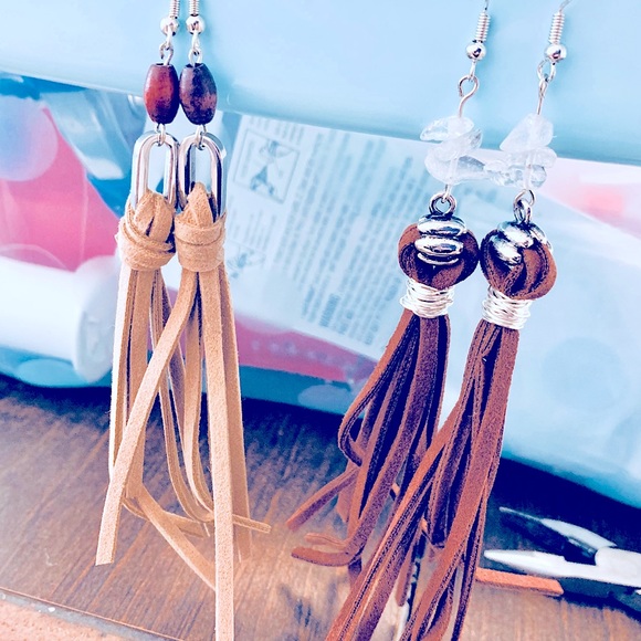 🆕»-»bOheMiAN MoDeRn LeAtHeR fRiNGe EaRrInGS« HaNdCrAfTeD »ClAsSiC bOhO sTyLe« - Picture 3 of 16